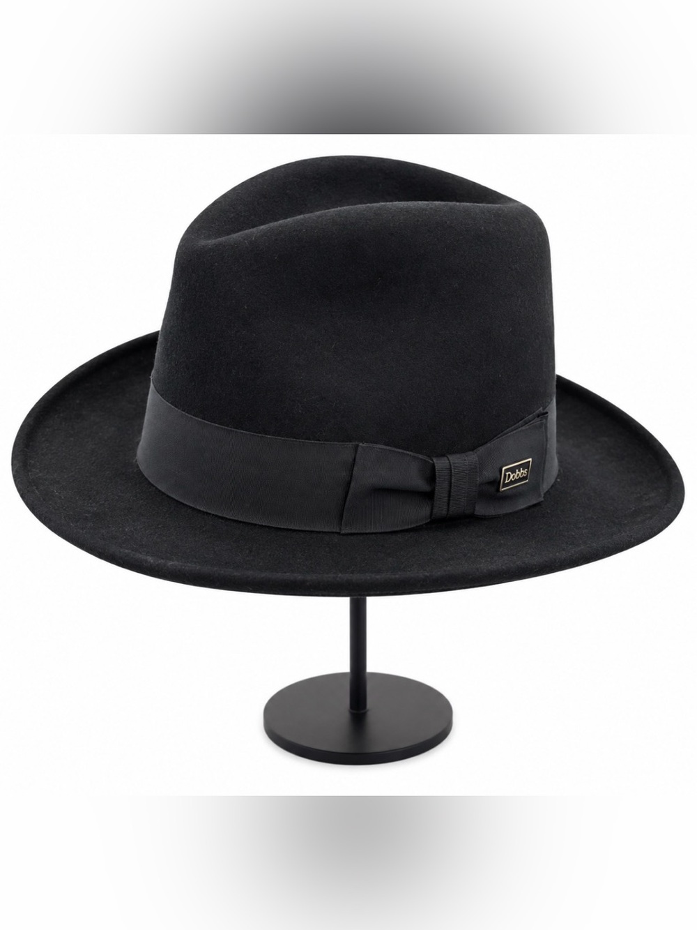 Dobbs Fifth Avenue Black Pure Wool Fedora Hat 7 3/8 Strand Made USA Vintage